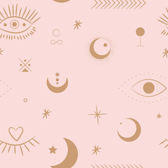 Vector illustration set of moon phases. Different stages of moonlight activity in vintage engraving style. Zodiac Signs