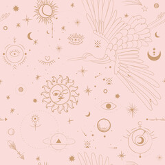 Vector illustration set of moon phases. Different stages of moonlight activity in vintage engraving style. Zodiac Signs