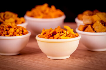 farali chavna or chevda gujarati food,Sev murmura,chanadal,shing bhujia,mix chavana,Popular street side indian snacks,sweet and salty snacks / food items from Gujarat, India,Namkeen, Farsan,