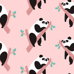 Seamless pattern with cute panda bears