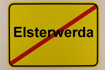 Illustration eines Stadtausgangsschildes der Stadt Elsterwerda