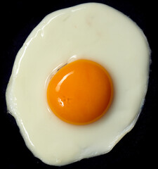 fried egg on black background