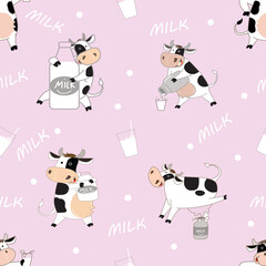 seamless pattern. milk cow art background fabric texture decor wallpaper