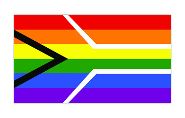 Vector illustration of flat rainbow coloured LGBTQ pride flag of South Africa on white background. A symbol of LGBTQ social movement in South Africa.