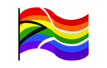 Vector illustration of waving rainbow coloured LGBTQ pride flag of South Africa on white background. A symbol of LGBTQ social movement in South Africa.