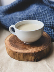 cup of coffee on craft background