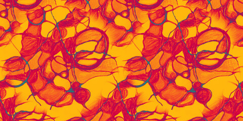 Dye Effect Seamless. Ethnic Print. Floral Bohemian Design. Red Boho Prints. Graphic Pattern Print. Orange Tie Dye Tile. Watercolor Textile Print. Bleached Textile.