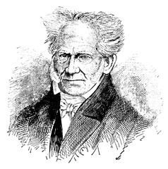 Portrait of Arthur Schopenhauer - a German philosopher. Illustration of the 19th century. Germany. White background.