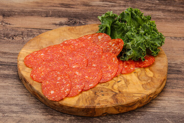 Italian spycy pepperoni sausage slices