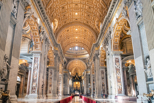 Interior hall of Saint Peter Basilica in the Vatican
