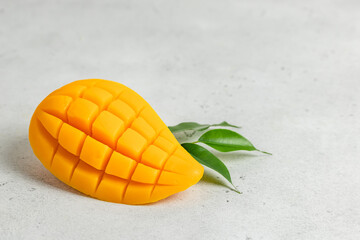Handmade mango shaped soap, wash cloth, minimal cosmetics. Space for text.