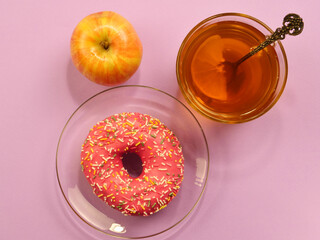 donut, apple and  tea	