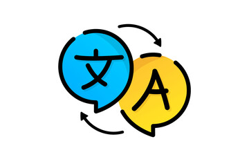 Chat bubbles with language translation icons. Online multi language translator. Translation app icon. Online Translator. Multilingual communication. App icon for Dialogue between foreign people