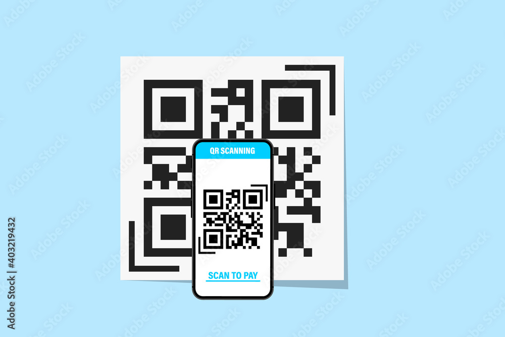 Fototapete smartphone with qr code scanner. qr code scanner. scanning qr code, barcode on mobile phoneю concept