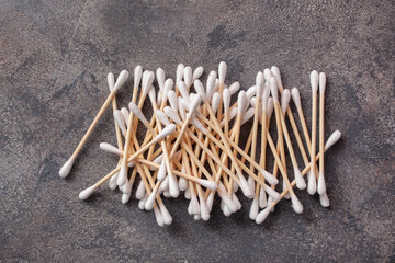 zero waste eco friendly biodegradable hygiene bathroom concept. Cotton wooden buds