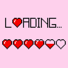 Fototapeta premium Love loading with hearts load. Illustration design in pixels art.