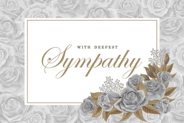 Grayscale rose bouquets with white frame and text on silver rose background
