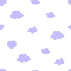 Clouds pattern in abstract style on blue background. Seamless vector texture.