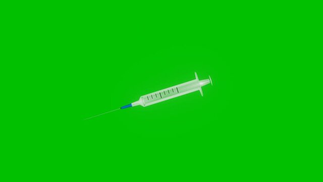 Injection needle 3d rendering animation isolated on green screen key color. 