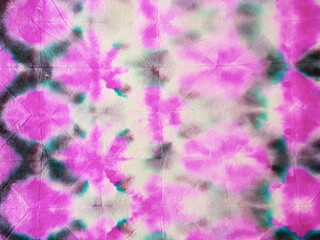 Fototapeta premium Tie and Dye Texture. Ethnic Texture. Flowers Bohemian Borders. Tile pattern. Boho Design. Creative White Multicolor Tie Dye Rug. Watercolor Bohemian Tile. Space Dyed Fabric.