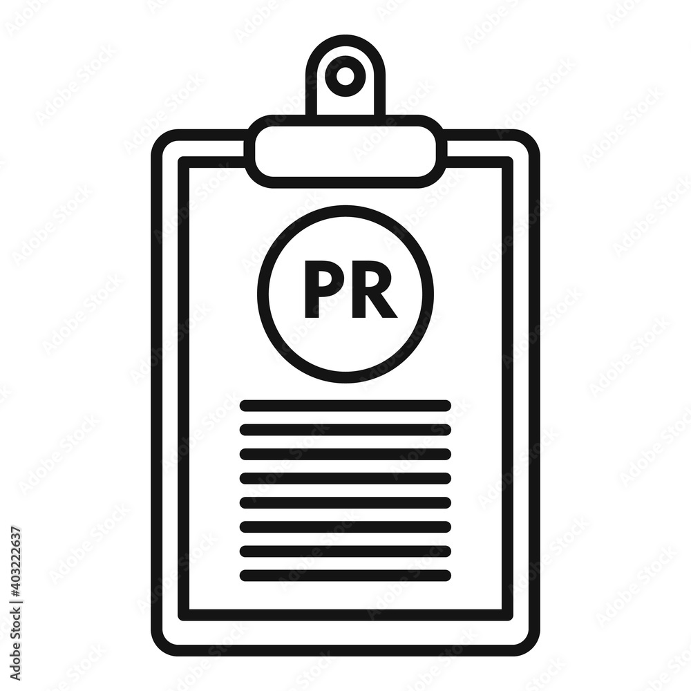 Poster pr clipboard icon. outline pr clipboard vector icon for web design isolated on white background