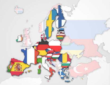 3D Europakarte inkl. Zwergstaaten mit Aufteilung in EU und nicht-EU Staaten