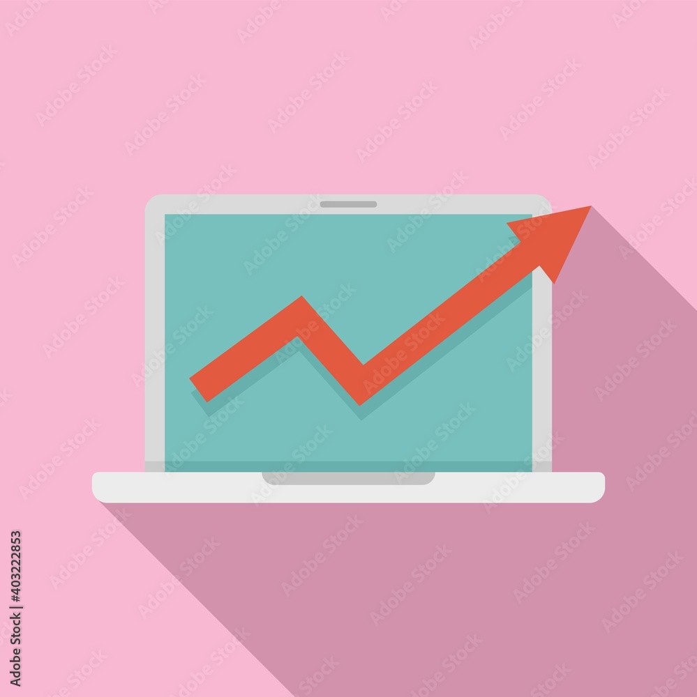 Poster manager laptop graph icon. flat illustration of manager laptop graph vector icon for web design