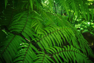 Beautyful ferns leaves green foliage natural floral fern background in sunlight.