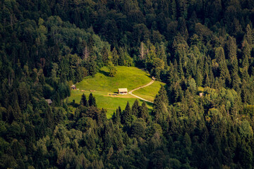 Mountain hut on mountain pasture	