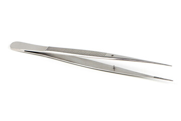 Medical tweezers isolated on the white background.