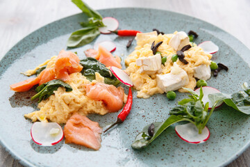 Scrambled Eggs with salmon and cheese
