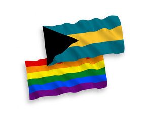 Flags of Rainbow gay pride and Commonwealth of The Bahamas on a white background