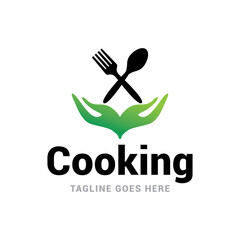 Cooking food fork and spoon restaurant logo icon vector template.