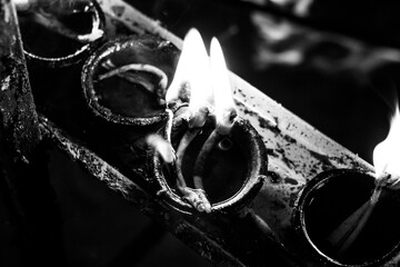 burning wick in oil in a temple