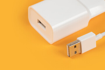 Usb cable with usb connector on yellow background