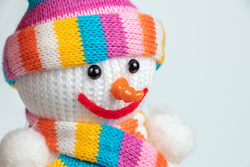 Handmade foam snowman on white background