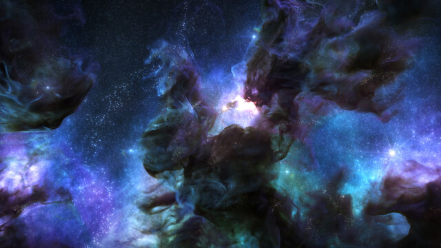 Galaxy Background, with Stars and colorful Nebula Clouds. Outer Space Astronomy image showing an Interstellar Celestial view of the Cosmos beyond The Milky Way.