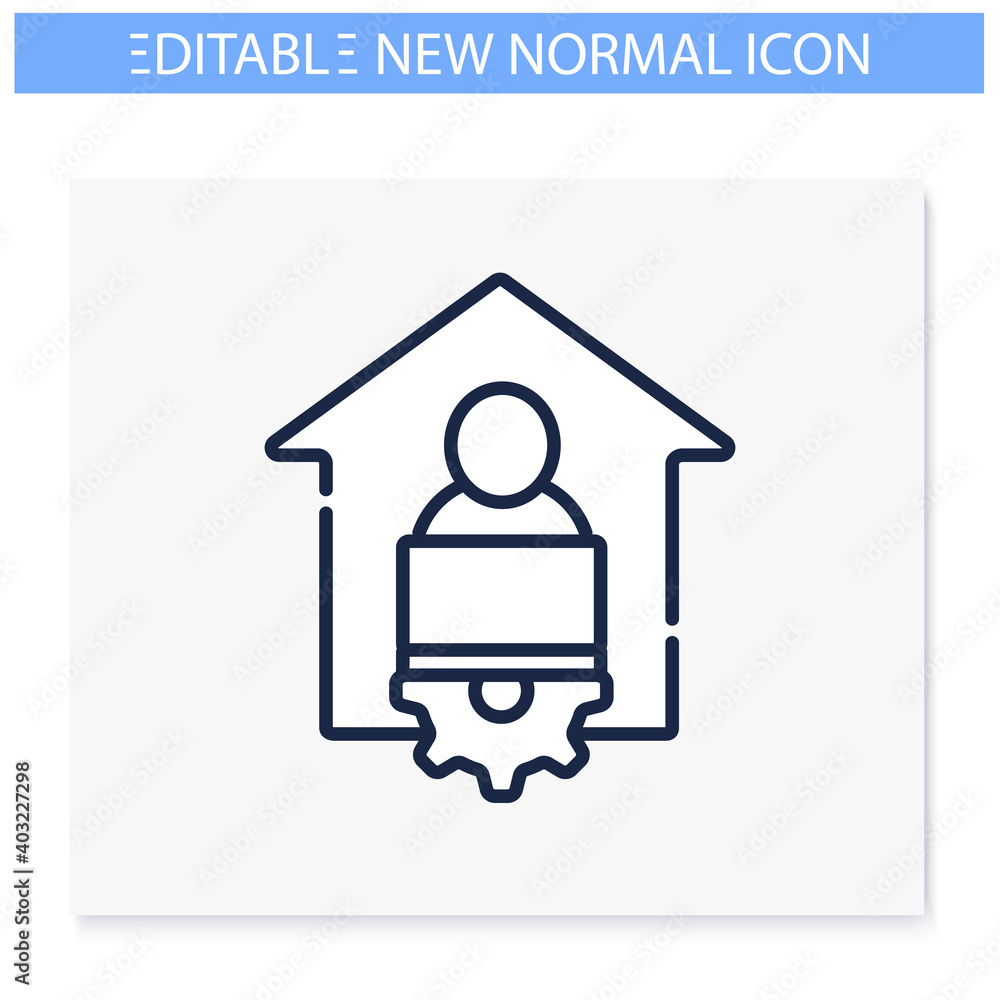 Poster remote working line icon. new normal concept. distant management, workflow. work from home. new life