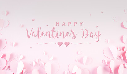 Pink paper hearts decoration on pastel paper background. Love and Valentine's day concept.