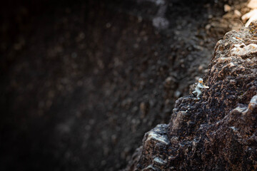 Miniature people : A man climbs a rocky cliff.