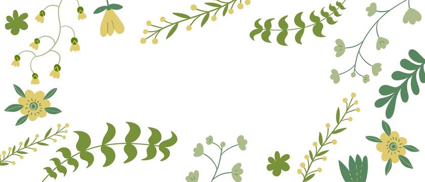 Sfondo bianco con foglie e piante verdi disegnati