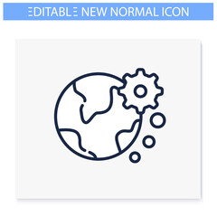 Global automation line icon. New normal concept. Automation, digitalization, smart solutions. New life after covid19 outbreak, pandemic time influence. Isolated vector illustration. Editable stroke 