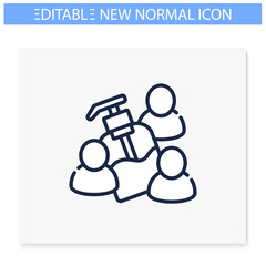 Public hygiene line icon. New normal concept. Antiseptic in public place. Hand sanitizing culture. New life after covid19 outbreak. Pandemic time. Isolated vector illustration. Editable stroke 
