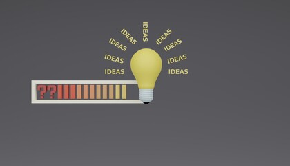 Bright light bulb with loading bar, concept of ideas, 3D rendering