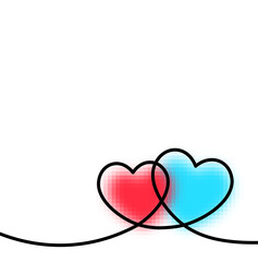 Two blurred hearts with blue and red spots.