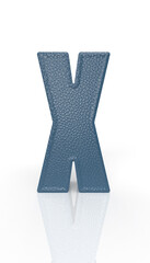 Leather letter X uppercase. blue render font with skin texture