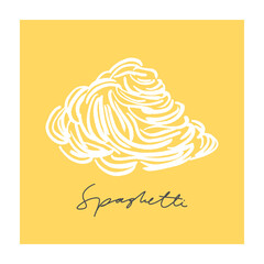 Spaghetti hand-drawn brush pen illustration. Minimalist ink drawing. Sketchy food menu element