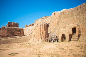 Old City. Clay houses. Houses made of wood. City of nomads Tatar-Mongols. Tatar-Mongol yoke. Movie scenery. Eastern city. Travels. Construction.