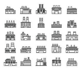 Energy recycle factory icons set. Outline set of energy recycle factory vector icons for web design isolated on white background