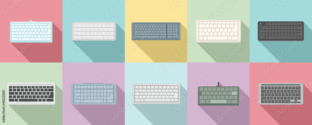 Fototapete keyboard icons set. flat set of keyboard vector icons for web design